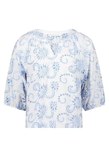 BETTY & CO Schlupfbluse mit Stickerei - Damenbluse in Blau mit floraler Lochstickerei, figurumspielend für einen stilvollen Casual-Look. Perfekt für entspannte Anlässe!