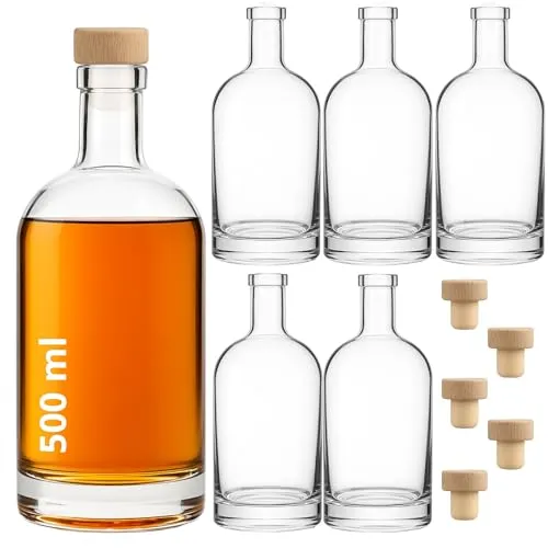 gouveo 6er Set Glasflaschen 500 ml Klassik mit Korken (HGK)