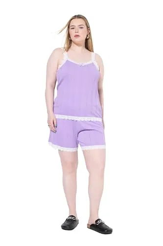 Studio Untold Damen große Größen Übergrößen Plus Size Shorty, Zweiteiler, Spitzenkanten Flieder 50+ 841502815-50+