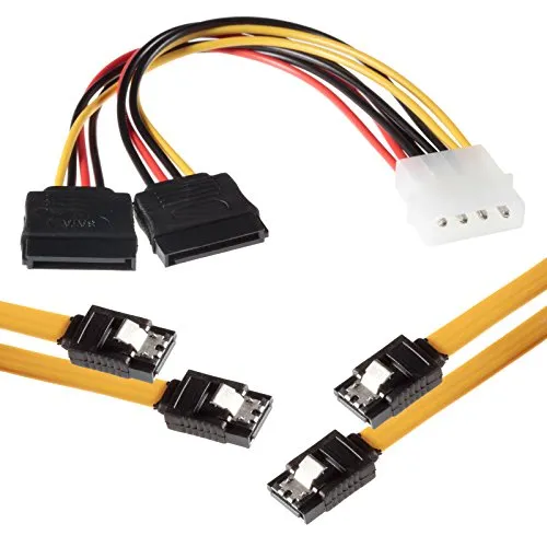 POPPSTAR 2x50cm Sata 3 Datenkabel in gelb (Sata Kabel - Stecker gerade), inkl. 20cm 4-pin Stromadapter auf 2x 15-pin