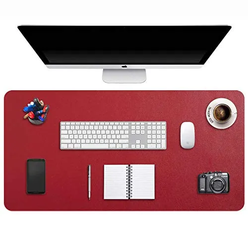 DOBAOJIA Mausepad XXL, Große Mausmat, Schreibtischmatte, Schreibtischunterlage für Laptop/Tastatur/Maus, Schreibblock, PU Leder Wasserdicht + Wildleder rutschfest 90 x 43cm (Weinrot)