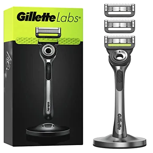 Gillette Labs Nassrasierer Schwarz mit Peelingtechnologie - Systemrasierer mit innovativer Peelingtechnologie für eine gründliche Rasur und Hautpflege in einem Schritt. Inklusive magnetischem Ständer und praktischer Reisetasche.