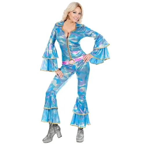 W WIDMANN MILANO 70er Jahre Disco Kostüm - Dancing Queen Overall - Kostüm-Outfits für Erwachsene, glänzender Overall mit passendem Gürtel für den perfekten 70er Jahre Look, ideal für Partys und Schlagermove.