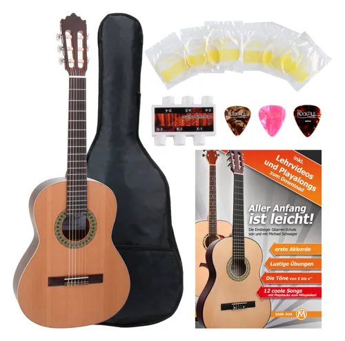 Antonio Calida GC201S 3/4 Konzertgitarre Starter-Set - Gitarren Starter-Set mit 3/4 Konzertgitarre, massiver Zederndecke und umfangreichem Zubehör, ideal für Einsteiger und Musikliebhaber.