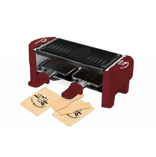 LITTLE BALANCE 8940 Raclette Duo Meuuh…!, Raclette-Gerät für 1/2 Personen, abnehmbarer Grill, 2 Spatel + 2 Brettchen, PFAS-frei, antihaftbeschichtet, 320 W, Chili