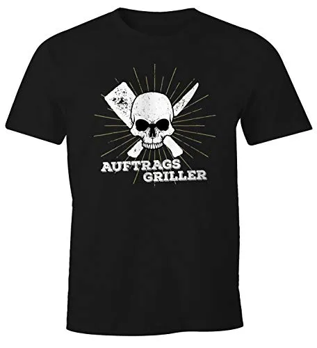 MoonWorks®Herren T-Shirt Auftragsgriller Skull Fun-Shirt Motiv-Shirt Grillen BBQ Barbecue Sommer Tee Foodie schwarz L