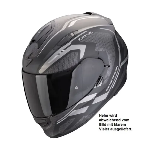 Scorpion Exo-491 Kripta Helm, schwarz-silber, Größe S - Motorradhelm mit windkanalgetestetem Design für höchsten Tragekomfort und geräuscharmen Fahrspaß. Ausklappbare Sonnenblende für schnelle Anpassung bei wechselnden Lichtverhältnissen.