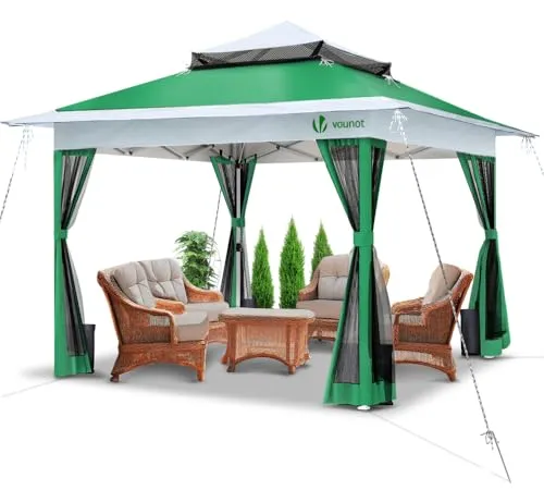 VOUNOT® Pavillon Faltbar 3,6x3,6m - Pavillon mit großzügigem Raum, atmungsaktivem Doppeldach und effektivem UV-Schutz, ideal für Gartenpartys und Outdoor-Aktivitäten.