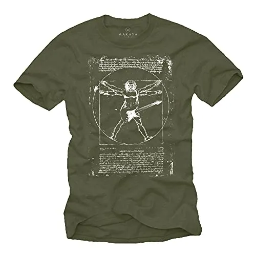 Musik T-Shirts mit Gitarre Leonardo DA Vinci Grün Männer XXXL