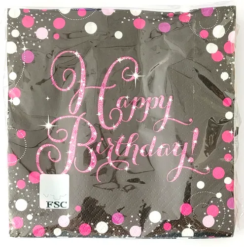 16x Happy Birthday Servietten Papier Schwarz Rosa Pink Dekoration 9901182