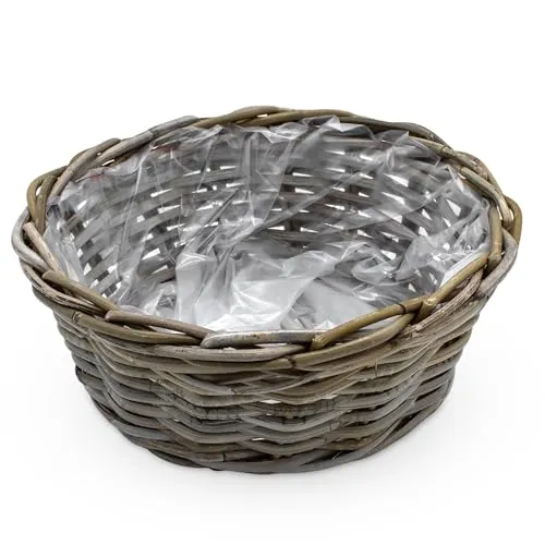 Spetebo Geflochtener Weide Pflanzkorb Natur - 30 cm - Rattan Blumenkorb rund mit Folie - Garten Deko Pflanzkorb Blumenkorb Pflanzenschale Weidenkorb Landhaus rustikal