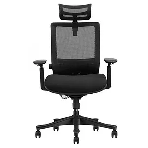 LMG Bürostuhl SM6F-BH, schwarz, ergonomisch mit Kopfstütze - Bürostuhl mit bis zu 150 kg Belastbarkeit, höhenverstellbarer Kopfstütze und atmungsaktiver Netzbespannung für stundenlangen Komfort im Büro.