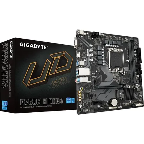Gigabyte B760M H DDR4 (rev. 1.0) Micro ATX Mainboard für Intel LGA 1700 - Leistungsstark mit 7.1 Kanälen und bis zu 64 GB DDR4-Speicher