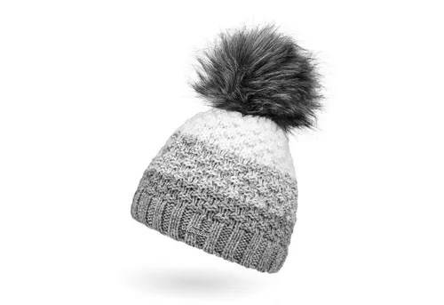 Neverless Bommelmütze Damen Strick-Mütze gefüttert Fleece-Innenfutter Fell-Bommel Kunstfell