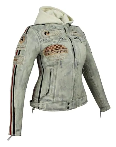 Damen Motorradjacke mit Protektoren und Kapuze in weiß von Alpha Speeds