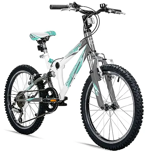 Bergsteiger Montreal 20 Zoll Kinderfahrrad - Mountainbike mit Vollfederung und Shimano 18 Gang-Schaltung, ideal für Kinder von 115-140 cm Körpergröße. Perfekt für den Schulweg und mit modernem Design!
