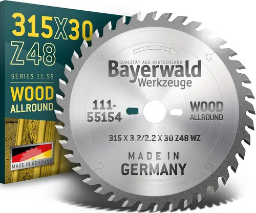 Bayerwald Kreissägeblatt HM 315 x 3.2/2.2 x 30 Z48 WZ UW - Made in Germany - Hochwertiges Universalkreissägeblatt für präzise Längs- und Querschnitte in Holz und Plattenwerkstoffen. Ideal für Tischkreissägen und Formate. Robuste Qualität und vielseitige Anwendung.