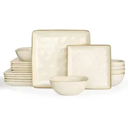 [Rabattcode: GIFTBEST25 €69-€20]  Richmount Ozean Serie Geschirrset - 18-teiliges quadratisches Keramikset für 6 Personen - Enthält Essteller/Salatteller/Müslischalen - Spülmaschinen- und Mikrowellengeeignet - Beige