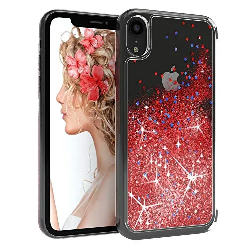 EAZY CASE Hülle kompatibel mit iPhone XR Schutzhülle mit Flüssig-Glitzer, Handyhülle, Schutzhülle, Back Cover mit Glitter Flüssigkeit, aus TPU/Silikon, Transparent/Durchsichtig, Rot