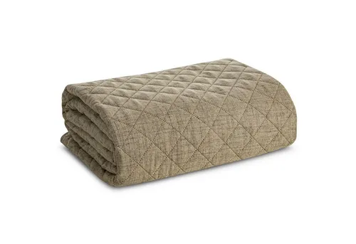 Eurofirany Tagesdecke LEINOPTIK, Karomuster Steppung Doppelbett Überwurf Einfarbig Grau Beige