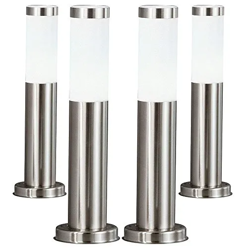 4er Set Edelstahl Stehleuchten für Außenbereiche - Lampen für Garten, Weg und Veranda mit elegantem Design, IP44 Schutz und E27 Fassung für individuelle Beleuchtung bis 60 Watt.