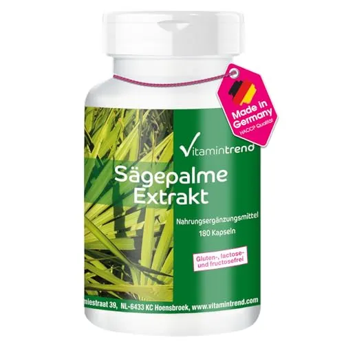 Vitamintrend Sägepalme Extrakt 300mg, 180 Kapseln, schluckfreundlich, Nahrungsergänzungsmittel vegan ohne Magnesiumstearat, in Deutschland hergestellt