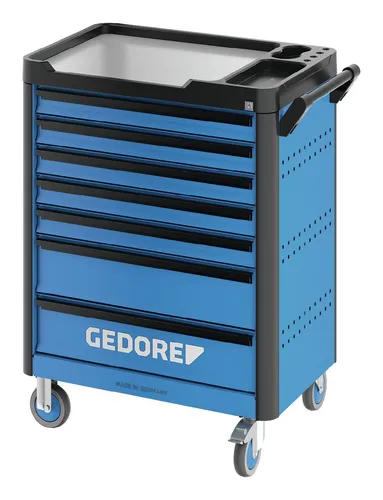 GEDORE Werkzeugwagen WHL-L7, blau - 7 Schubladen - Werkstattwagen mit 7 Schubladen, Vollauszug und zentraler Verriegelung. Robustes Design, wendig durch 4 kugelagerte Lenkrollen und ideal für jede Werkstatt.