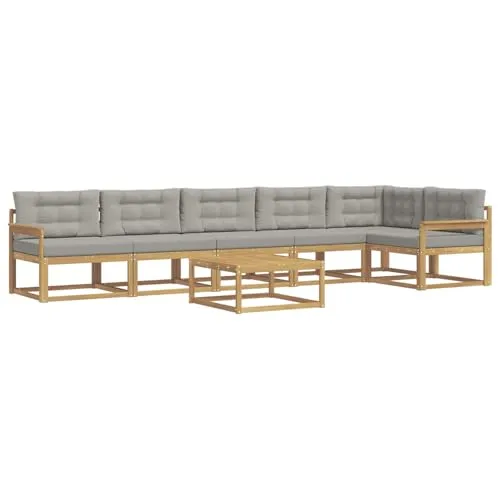 vidaXL Outdoor-Sofagarnitur 7-teilig in Weiß und Hellgrau - Stilvolles 7-teiliges Sofa-Set aus robustem Akazienholz für den Außenbereich. Modular und wetterfest, perfekt für entspannte Abende im Garten. Genießen Sie Komfort und modernes Design!