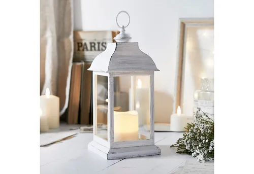 Lights4fun Weiße Trentham LED Laterne - Stimmungsvolle LED Laterne für drinnen und draußen, energieeffizient und langlebig – ideal für romantische Abende und festliche Anlässe.