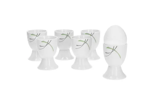 van Well Eierbecher 6er Set Eierbecher Donna 4,8cm - weißes Porzellan mit Liniendekor