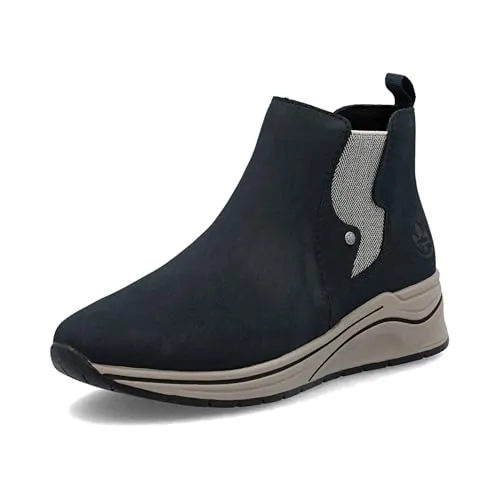 RIEKER Chelseaboots für Damen, Gr. 42, blau - Sportliche RIEKER Chelseaboots aus wärmendem Nubuklederimitat mit elastischem Einsatz und rutschhemmender Sohle – ideal für komfortable Wanderungen oder den Alltag.