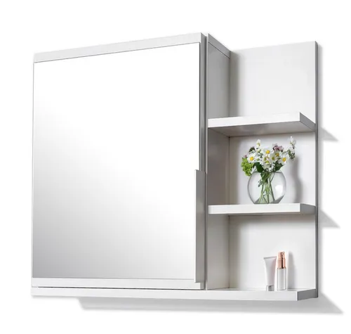 Spiegelschrank 60x50 Weiß, Badezimmerschrank mit Ablagen, Badezimmerspiegel, Hängeschrank - Recht