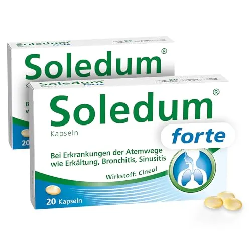 Soledum Kapseln forte | 2 x 20 Kapseln| Erkältungskapseln mit Cineol bei Entzündungen der Atemwege wie Bronchitis