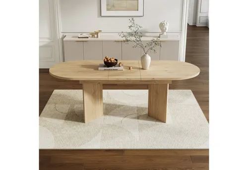 Okwish Esstisch Eiche 90x75x180 cm – Ausziehbarer Tisch für Esszimmer - Moderner Esstisch in eichefarbener Optik mit Ausziehfunktion. Ideal für flexible Nutzung: kompakt im Alltag, großzügig bei Besuch. Abgerundete Ecken erhöhen den Komfort und passen zu vielen Einrichtungsstilen.