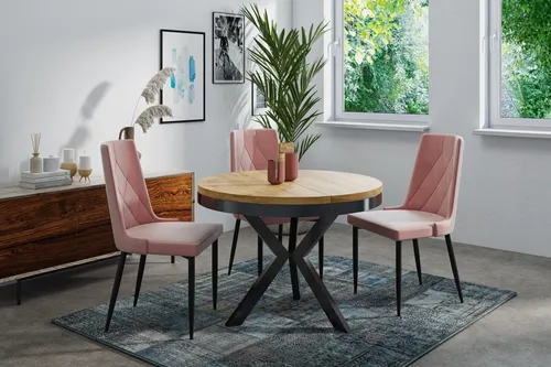 WFL Group Esstisch, Eiche Wotan, Rund 100x76 cm - Moderner ausziehbarer Esstisch im industriellen Stil, ideal für Partys und Familientreffen. Robuste laminierte Oberfläche und stabile Metallbeine sorgen für Langlebigkeit und einzigartigen Look.
