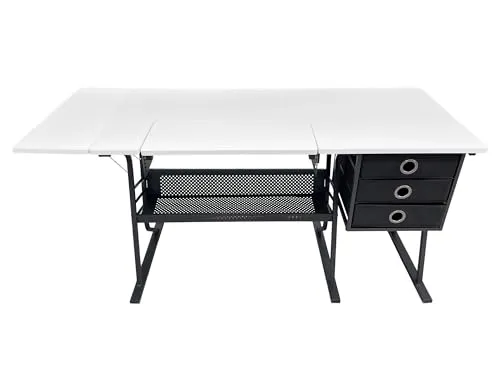 Nähtisch mit Tisch-Verlängerung und DREI Schubladen - Computertisch mit abklappbarer Tischerweiterung, ideal für kreative Arbeiten in kleinen Räumen. Robustes Design und praktische Ablageflächen sorgen für Ordnung und Komfort.