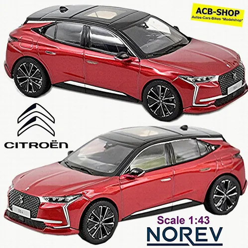Norev 170043 DS 4 2021 Velvet Rot 1:43 Standmodell - Detailgetreues Modellauto von Citroën im Maßstab 1:43, ideal für Sammler und Liebhaber, in stilvollem Rot und hochwertigem Druckguss gefertigt.