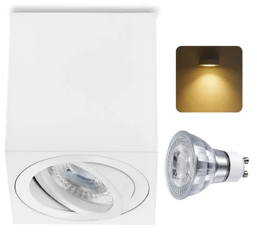 Sweet LED LED Deckenspots eckig Aufbauspot GU10 7W Aluminium schwenkbar, Leuchtmittel wechselbar, Warmweiß, Deckenaufbauleuchte, Aufbaustrahler, schwenkbar