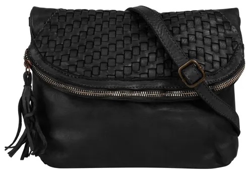 Samantha Look Umhängetasche Damen 019572 schwarz - Umhängetasche aus 100% echtem Leder mit faltbarem Hauptfach, wandelbar von Alltags- zu Abendtasche. Vintage Look und praktische Features machen sie zum perfekten Begleiter.