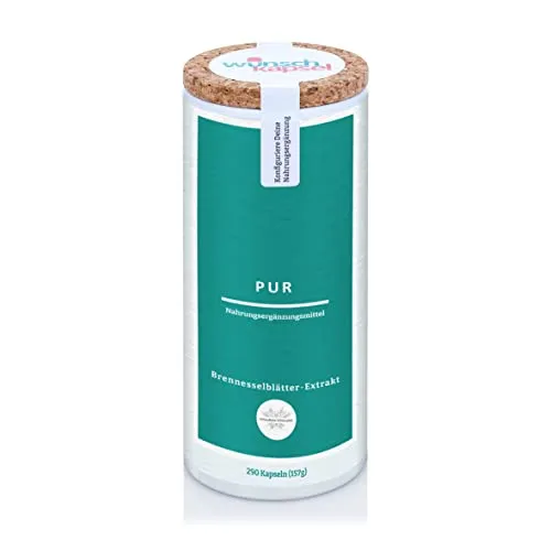 Produktbild Brennnesselblätter-Extrakt Pur (Urtica dioica 10:1), 290 vegane Kapseln, hochdosiert, mit Flavonoiden, Minderalstoffen und Chlorogen, Premium Nahrungsergänzungsmittel aus der Wunschkapsel-Manufaktur