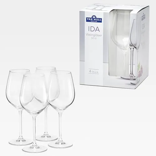 Van Well IDA Weingläser 50 cl – 4er Set große Gläser für Rotwein & Weißwein – Trinkgläser aus Glas, spülmaschinengeeignet – Ideal für Alltag, Dinner & festliche Anlässe