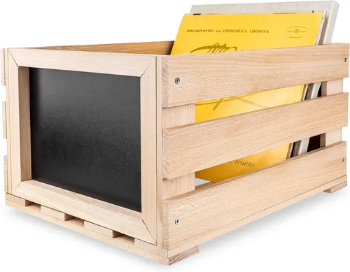 Creative Deco Aufbewahrungsbox Vinyl Box bis zu 80 Schallplatten inkl. Kreidetafel 46x36x29cm