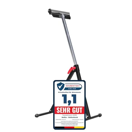 Melko Rollenbock Verstellbarer Rollenständer 66-105cm - Sägeböcke – Höhenverstellbar von 66 bis 105 cm, ideal für lange und schwere Werkstücke mit einer Belastbarkeit von bis zu 90 kg. Inklusive Arbeitshandschuhe für optimalen Schutz.