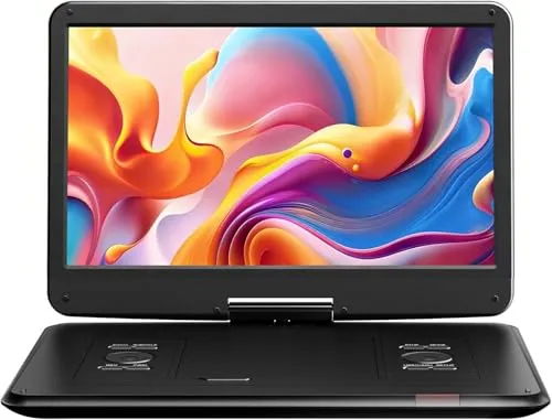 Yoton 17,5” Tragbarer DVD-Player mit 15,6” HD-Drehbildschirm | 6H Akkulaufzeit, Dualen Stereo-Lautsprechern, Regionscodefrei, SD/USB-kompatibel, TV/Beamer-Anschluss