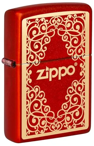 Zippo Sturmfeuerzeug - Ornamental, Metallic Red, Laser Engrave - Nachfüllbar - Wiederverwendbar - Windfestes Design - Geschenkbox - Made in USA