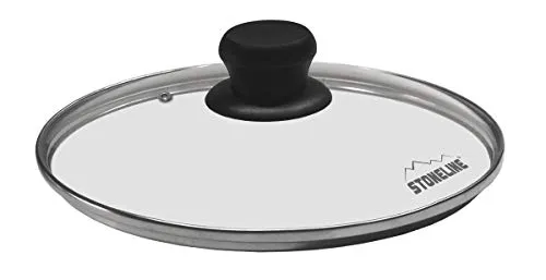 STONELINE Glasdeckel 26 cm, Topfdeckel aus Glas, Spülmaschinengeeignet Hitzebeständig, Universaldeckel für Töpfe Pfannen, Deckel Pfanne Topf mit Edelstahlrand Dampfventil Kunststoffknauf, Schwarz