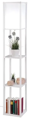 Lunartec Stehlampe Wohnzimmer: Stehlampe aus Holz mit integriertem Regal, E27-Sockel, weiß (Wohnzimmer Holz, Haushaltsregale, LED Wohnzimmerleuchten)