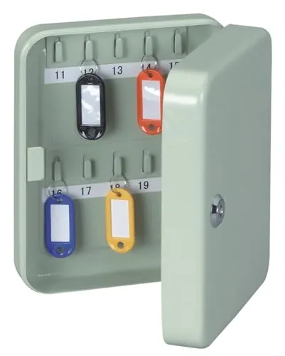 MAUL Schlüsselkasten 20x16,5x6 cm | Schlüsselschrank für 20 Schlüssel | Abschließbarer Schrank aus legiertem Stahl | Inkl. Schlüsselanhänger | Ideal für Werkstatt, Büro und Flur | Grau