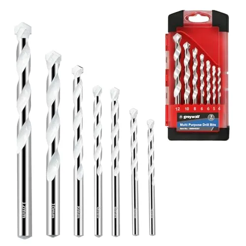 Greywolf Betonbohrer-Set, Steinbohrer-Set, schlagfeste Sechskantschaftbohrer, industrielle Hartmetallbohrer für Glas/Ziegel/Kunststoff/Zement/Fliesen (4/5/6/6/8/10/12 mm), 7-teilig