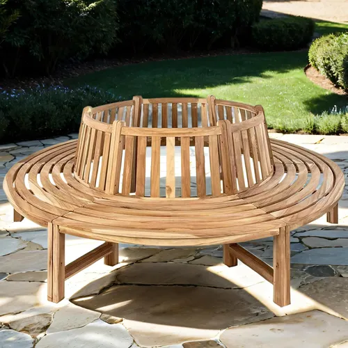 Baumbank Timo – 360° Gartenbank aus massivem Teakholz, Durchmesser 220 cm